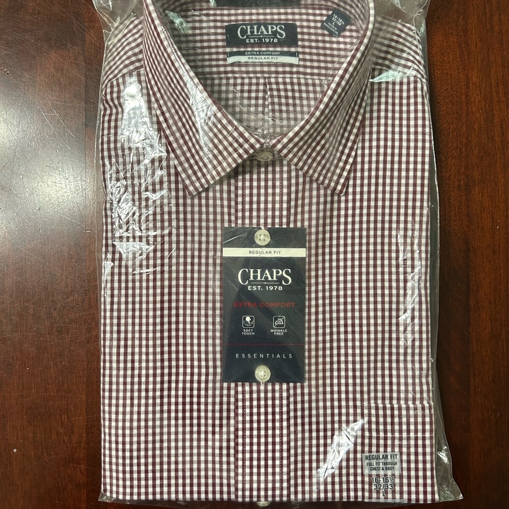Men’s new Chaps Extra Comfort Regular fit dress shirt size Large Bordeaux
